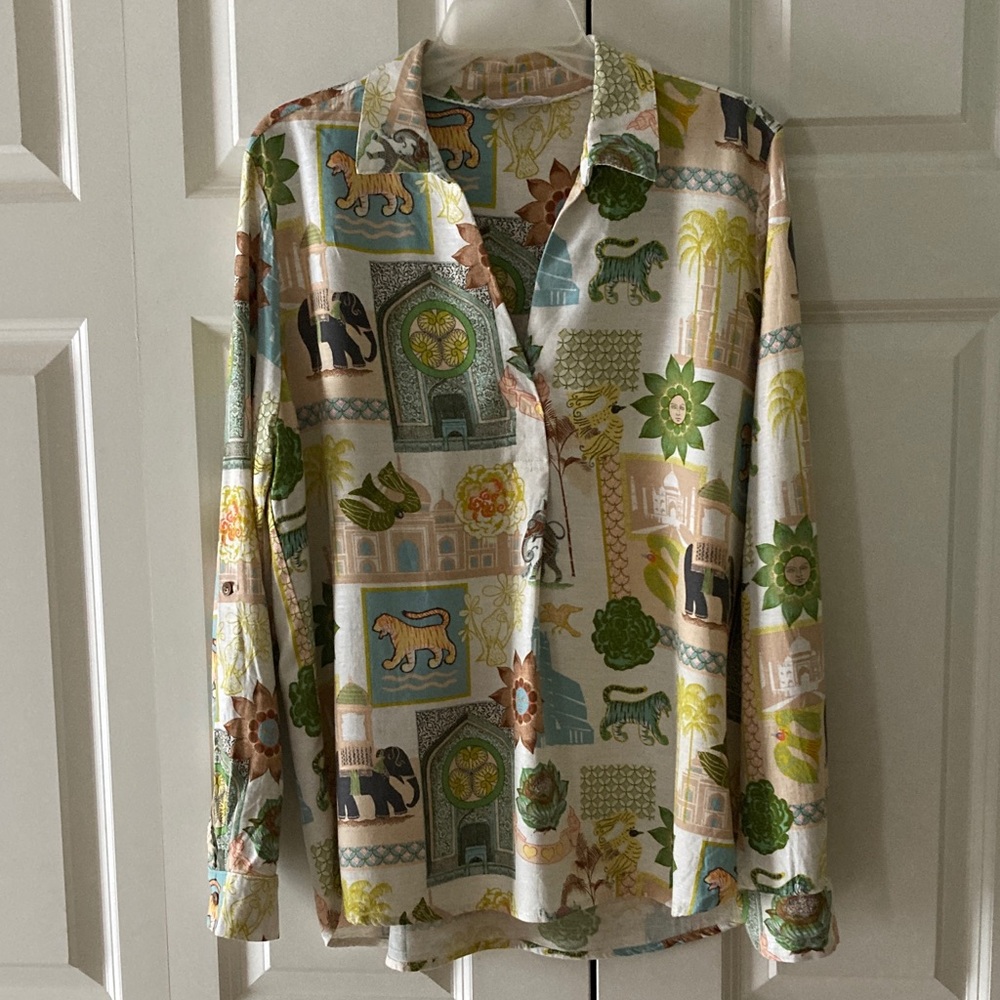 Jane & Delancy India inspired patchwork blouse boho global XL womens pullover
